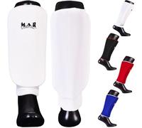 MAR | White Elasticated Shin Guards for Contact Sports, Slip-On Design with Layered Foam Padding, Training Shin Pads for Kickboxing, Muay Thai, MMA, Karate, Taekwondo & More, Wrestling Kickpads (S)