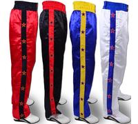 MAR | White Full Contact Kickboxing Trousers; Boxing, Muay-Thai, Fitness & Karate Pants, 8oz Polyester Satin Fabric with Striped Star Design, Elasticated Drawstring Waistband Bottoms (4/170)