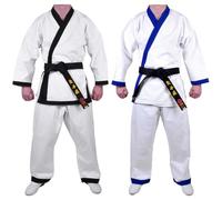 MAR | White Karate Gi, Karate Trousers | Men & Women; Kids & Adult Sizes | Traditional Uniform Blue Trims, 8oz Fabric Suit, Kids Karate Suit + FREE Karate Belt (4/170)