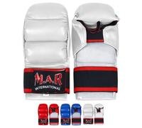 MAR | White Karate Wuko Mitts, Karate Bag Gloves with Flexible Wrist Closure, Semi-Contact Gloves Rex Leather Gloves for Kickboxing, Muay Thai, MMA, & Taekwondo - Unisex, Adults/Kids (Small)