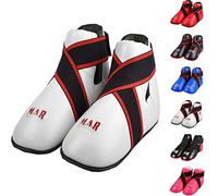 MAR | White Martial Arts Foot Protector for Karate, Kickboxing, Muay Thai, Taekwondo, Karate K1 Kick Boots, Taekwondo Foot Protectors, Moulded Foam Padding Elasticated Toe Loops (X-Large)