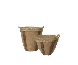 Mar Woven Basket Set of 2 Natural/ Maroon