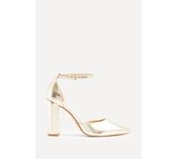 Mara Gold Faux Leather Block Heeled Court Shoe Linzi Gold 3-Standard Fit
