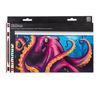 Marabu 014500000104 - Aqua Pen Graphix, Octopy, 24 Watercolour Felt Pens in a Set with Brilliant Colour, Water-based Ink, Double Tip, Watercolour Paper