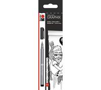 Marabu 014600000101 - Fineliner Graphix, 4 pens in black with line widths 0.2 mm, 0.4 mm, 0.8 mm and brush, brilliant colour, water-based pigment ink, metal-encased plastic tip