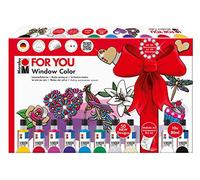 Marabu 0406000000116 Window Color Fun & Fancy, Water-Based Transparent Paint, Can Be Removed From Smooth Surfaces, 10 x 80 ml Paint, Gemstones, 2 Colouring Templates in A3 and A3 Film