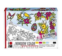 Marabu 0406000013909 Window Colour Fun & Fancy Spring Awakening Water Based Window Paint, 6 Pens with 25 ml Paint, 1 A4 Painting Film and 1 A3 Colouring Template