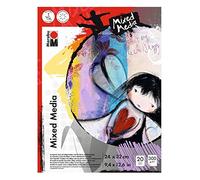 Marabu 1612000000074 - Mixed Media Colouring Pad, 300 g/m², 20 Sheets, 24 x 32 cm, Natural White, Finely Grained Paper, Matte, Acid-Free, for Watercolour and Acrylic Painting, Collage Technique,