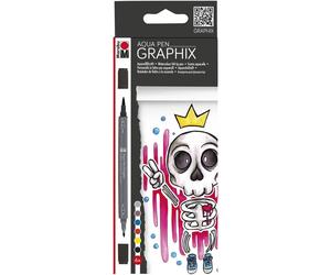 Marabu Aqua Pen Graphix Marker Set Watercolour Manga 6 Pack - BUBBLEGUM KING