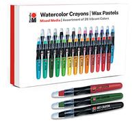 Marabu Art Crayons for Mixed Media - 26 Smooth and Easy Blending Water Soluble Crayons - Highly Pigmented Watercolor Crayons for Adults Artists - Complete Collection Set