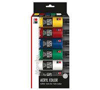 Marabu Colour Set, 6 x 80 ml, Carmine, Medium, Juice, high-Quality, semi-Gloss Acrylic Paint, Water-Based, Quick Drying, Good Coverage, Yellow, Red, Blue, Green, White and Black, 480 ml (1er Pack)