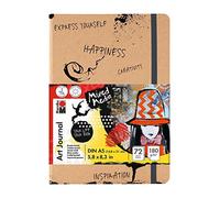 Marabu Notebook Art Journal 161200000100 Notebook 180 g/m² 72 Sheets DIN A5 Natural White Fine Grain Paper Matte Acid Fade Resistant High-Quality Thread Binding and Folding Pocket Inside