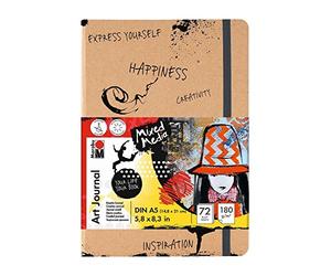 Marabu Notebook Art Journal 161200000100 Notebook 180 g/m² 72 Sheets DIN A5 Natural White Fine Grain Paper Matte Acid Fade Resistant High-Quality Thread Binding and Folding Pocket Inside