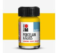 Marabu Porcelain Ceramic & Glass Glossy Paint Sunshine Yellow 15ml, For Painting And Stamping, Washable, Dishwasher-Safe