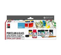 Marabu Porcelain Ceramic And Glass Glossy Paint, 6x15ml Set, For Painting And Stamping, Waterbased, Washable, Dishwasher-Safe