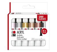 Marabu Shiny Classics 1210000000212 Acrylic Paint Set, 6 x 12 ml, Metallic Shimmering Colours, Easy to Paint, Quick Drying, Non-fading, Weatherproof, for Many Painting Techniques and Surfaces