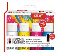 Marabu Super Cell Pouring Mix GALAXY 4 x 60 ml paint, ready to use acrylic blend for pouring technique, waterproof, light-resistant, dries to semi-gloss, 121000000300
