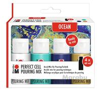 Marabu Super Cell Ocean, 4 x 60 ml Paint, Ready-to-Use Acrylic Mix for Pouring Technique, Waterproof, Fade-Resistant, Dries Semi-Matt, 1210000000301
