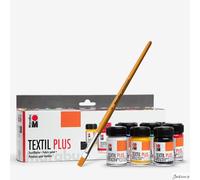 Marabu Textil Plus Fabric Paint Set Water Based 6x15ml With Brush Textile Art