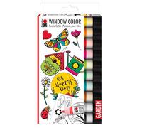 Marabu Window Color Garden, 10 x 25 ml Paint, A4 Painting Template with 20 Garden Motifs, Water-Based, Removable on Smooth Surfaces, Kids 6+
