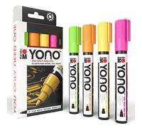 Marabu Yono Marker Pen, Bullet Tip, (1.5-3mm), Neons, (365, 321, 324, 334), Pack Of 4, Works On Any Surface, Metal, Glass, Wood, Fabric, Stone, Plastic, Cardboard