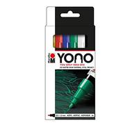 Marabu Yono Marker Pen, Fine Bullet Tip, (0.5-1.5mm), Yellow, Cherry, Dark Blue, Rich Green, White, Black, (019, 125, 053, 067, 070, 073)