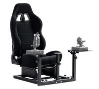 Marada Racing Flight Simulator Cockpit with Black Seat Compatible for Thrustmaster A10C Hotas Warthog Adjustable Throttle,Joystick,Keyboard not Included, Black, flight stand-49+black seat
