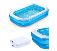 Maraiss 2.6M Large Rectangular Paddling Pool for Kids Adults, Family Swimming Pool Indoor Outdoor for Backyard Garden Party, Inflatable Paddling Pool 260 x 175 x 50cm (Transparent blue, 2.6M)