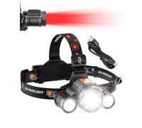 Maraiss Head Torch with Super Bright 8000 Lumen LED Headlamp Red Warning Light Rechargeable 90° Adjustable 300-500m Zoom 5 Lighting Modes IPX4 Waterproof 5-Hour Lighting Power Display for Outdoor Camp