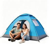 Maraiss Instant Setup Pop Up Tent, Double Doors & Windows, Lightweight Waterproof Sun-Proof Foldable Tent for Outdoor Beach, 2 Man Tent Hiking, Backpacking & Family Camping Light Blue