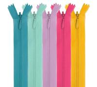MARARDI Pack of 5 Invisible Zippers [Multicoloured] Nylon [50 cm] Sewing Clothing Bags Cotton Leather Ribbon Plastic for Sewing Machine Zip with Metal Clasp