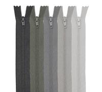 MARARDI [Pack of 5 Zippers [Grey] Nylon [14 cm] Sewing and Crafts for Clothing Bags Fabric for Sewing Machine Patchwork Plastic Cotton Zipper with Metal Zip
