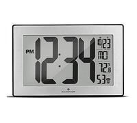 MARATHON Atomic Wall Clock with Stand, Black Frame/Stainless Steel Finish - Large, 9-Inch Display - AM/PM or 24-Hour Time Format, Eight Time Zones & Indoor Temperature - Two AA Batteries Included