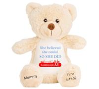 Marathon Gift Cuddly Toy - Personalised London 2026 Teddy She Believed She Could So She Did Customised Runner Running Finish Medal Congratulations Well Done Run Soft Cuddly Plushie - Brown Teddy