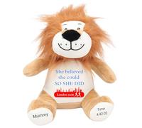 Marathon Gift Cuddly Toy - Personalised London 2026 Teddy She Believed She Could So She Did Customised Runner Running Finish Medal Congratulations Well Done Run Soft Cuddly Plushie - Brown Lion