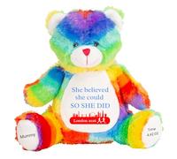 Marathon Gift Cuddly Toy - Personalised London 2026 Teddy She Believed She Could So She Did Customised Runner Running Finish Medal Congratulations Well Done Soft Cuddly Plushie - Rainbow Teddy