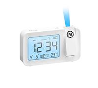 Marathon Night Owl 86 Ceiling Projection Alarm Clock with Backlight Display, Date, Indoor Temperature, Includes USB Charging Cable, AC Power Adapter and Batteries (Snow White)