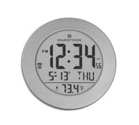 MARATHON Round Atomic Alarm Clock with Push-Button Backlight, Graphite Gray - 12 or 24-Hour Time, Eight Time Zones, Indoor Temperature - Two AAA Batteries Included
