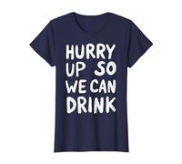 Marathon Support Beer Run Hurry Up So We Can Drink Fun Run T-Shirt, Women, Navy Blue, Small