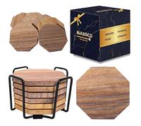 Marbco Sandstone Water Absorbent Hand Crafted Octagon Coasters with Holder for Drinks 4 Inches Wide Thirsty Stone Bar/Drink Coasters Made from Real Solid Stone (with Holder, Set of 6)