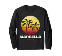 Marbella Spain Retro Palm Sunset Tropical Beach Long Sleeve T-Shirt