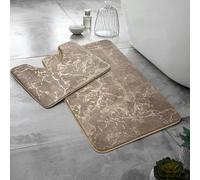 Marble 2PCS Velvet Bath Mat Set Non-Slip Backing Includes Bath Mat (50x80cm) & Pedestal Mat (50x40cm) (MINK-GOLD)