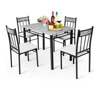 Marble 5-piece Kitchen Dining Set Dining table w/Sponge Cushion-Grey COSTWAY Grey One Size
