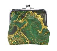Marble Abstract Mineral Land Green Texture with Golden Waves Women Leather Mini Buckle Coin Purse, Clasp Kiss Lock Closure Card Key Change Wallet for Women Girls Men Girl