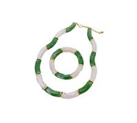 Marble Acrylic Set - Tube Necklace & Elastic Bracelet for Women's Minimalist Daily Style(Antique Bronze Plated)