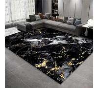 Marble Area Rug, 160x200cm Modern Black and Gold Abstract Geometric Art Decorative Carpet, Non-Slip, Washable, Stylish, Luxurious Indoor Floor Mat; Soft and Easy-To-Clean Rugs for Living Rooms Offices