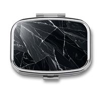 Marble Background Pill Box 2 Compartments Portable Travel Pill Case Mini Medicine Organizer for Pocket Purse Metal Waterproof Medicine Container Holder Vitamin Fish Oil