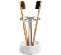 Marble Base Toothbrush Holder, Bathroom Vanity Organizer for 4 Toothbrushes | natural marble accent, 4-slot toothbrush storage, bathroom counter organizer, sophisticated marble design