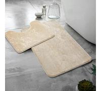 Marble Bathroom Mat Set 2 Piece Non Slip Rug Pedestal Soft Absorbent Polyester Washable Toilet Floor Set Includes 50x80cm Rug + 50x40cm Contour (Cream-Gold)