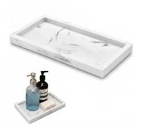 Marble Bathroom Tray - 30 x 12.5cm Silicone Vanity Tray White Marble Effect